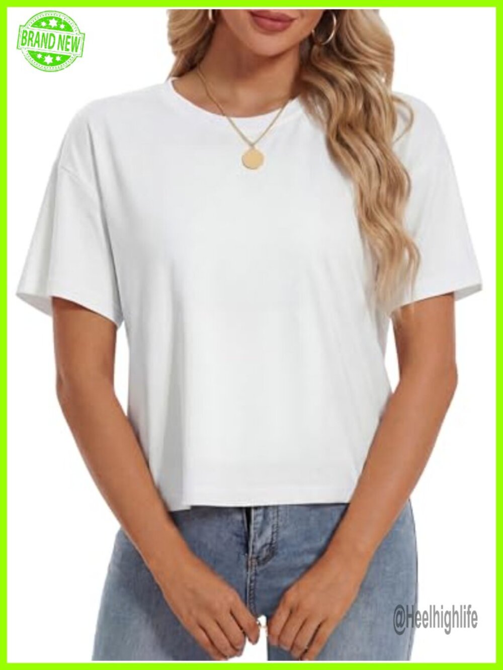 Women's Cotton Blend Crop Top Loose Short Sleeve UPF 50+ Summer Tee